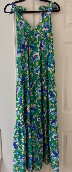 Monteau Green and Blue Floral Maxi Dress Size Small NWT thumbnail 1