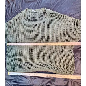 Dokotoo Olive Green Open Knit Mesh Crochet Sweater Vest Sleeveless Pullover thumbnail 4