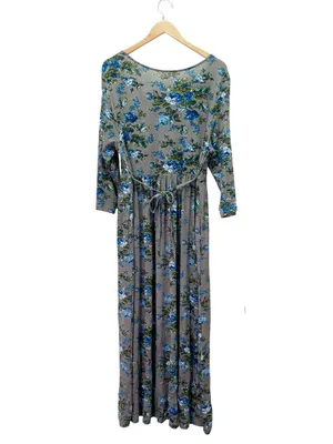 April Cornell M Gray Blue Floral Maxi Dress Cottagecore Romantic 3/4 Sleeve thumbnail 3