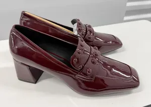 Aerosoles‎ Burgundy Patent Studded Block Heel Loafers Square Toe Pumps size 11 thumbnail 1