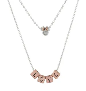 Disney Minnie Mouse 14k Rose Gold 925 Silver Plated Love Charm Layered Necklace thumbnail 1