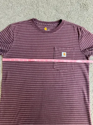 Carhartt Women’s Original Fit Striped Pocket T Shirt Burgundy M 8-10 thumbnail 4