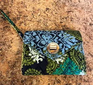 Vera Bradley‎ Quilted Wristlet in Blue, Green & Teal Floral Print thumbnail 1