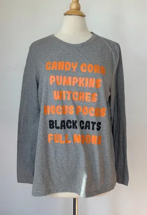 Celebrate It Gray & Orange Long Sleeve Halloween Graphic T-Shirt thumbnail 1