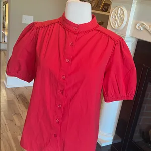 Red Cotton Puff Sleeve Blouse thumbnail 4