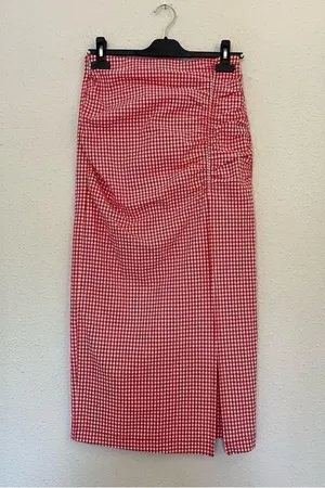 Zara Red Gingham Hi-Rise Midi Skirt Size Small thumbnail 4