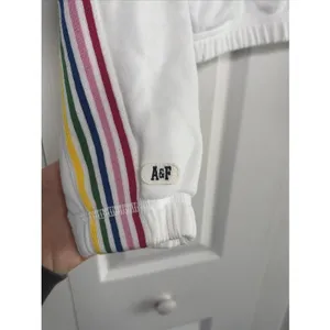 Abercrombie & Fitch Rainbow Stripe Cropped Sweatshirt Womens Size S White Y2K thumbnail 5