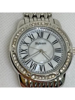 Style & co silver tone women watch rhinestones mop dial Roman 6.5” running thumbnail 3
