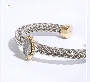 Two T Ponytail Eye Pave Bangle Bracelet Silver thumbnail 2