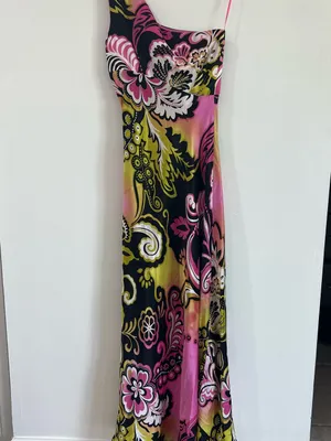 Mary L Couture Silk One Shoulder Maxi Dress Y2K Floral Vintage thumbnail 5