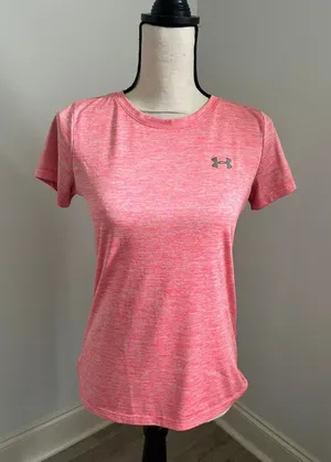 Under Armour HeatGear Tee Womens XS Pink Heather Space‎ Dye Short Sleeve T-Shirt thumbnail 1