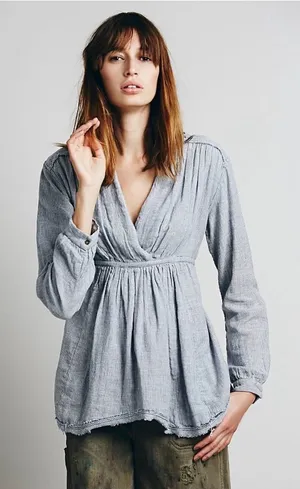 Free People All Who Wander Tunic Top Blue Striped Medium thumbnail 1