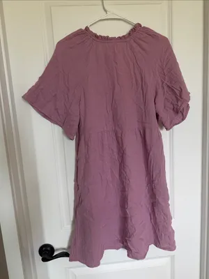 Old Navy Mauve Short-Sleeve Ruffle Neck Mini Dress thumbnail 2