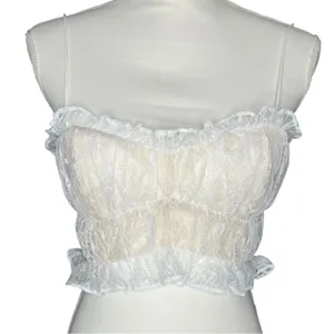 For Love and Lemons Jules Crop Top in White Size Small NWT thumbnail 1