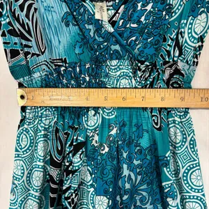 Smocked Empire Waist Maxi A-line Dress Sz S Turquoise‎ Boho Beach Feminine Ocean thumbnail 5