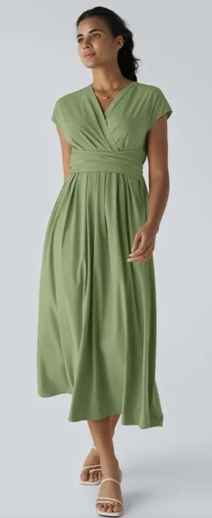 Halara Breezeful™ V-neck midi dress Green Wrap Style XL Travel Athletic Costal thumbnail 1