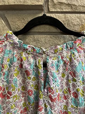 Anthropologie Jennifer Grace Floral Smocked Neck Top in Mint, Lilac, Pink Medium thumbnail 8
