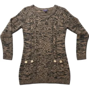 Effeci Creazioni Brown Marled Cable Knit Tunic Sweater Womens Medium Button thumbnail 1