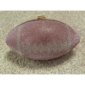 Pink Rhinestone Crystal Football Evening Clutch Gold Chain Shoulder Bag NWT thumbnail 4