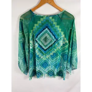 Chicos Green Blue Patterned Blouse Size 2 / Large thumbnail 4