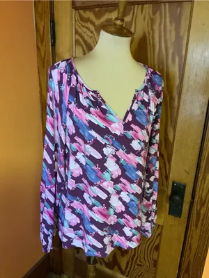 Emily Wonder Abstract Brushstroke Blouse Artsy Teacher Gallery Chic Rayon Top L thumbnail 9