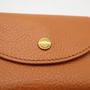 Fossil Tan Pebbled Leather Trifold Compact Wallet with Coin Pouch Brass Snap thumbnail 2