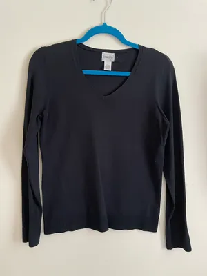 Chico’s Silk Blend Knit Sweater black v-neck classic minimalist women’s size 0 thumbnail 9