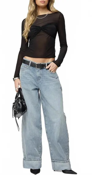 Edikted Kella Low Rise Baggy Jeans NWT Blue Vintage Washed Size Small thumbnail 1