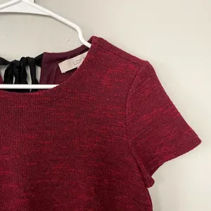 LOFT‎ red dress short sleeves modest style holiday christmas knit warm pockets thumbnail 2