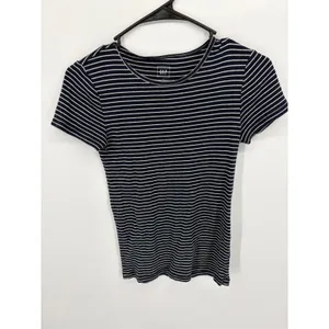 Gap Women T-Shirt Navy White Striped Crew Neck Short Sleeve Small thumbnail 2