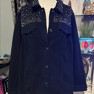 Quacker Factory Black Utility Jacket with Rhinestone Embellishments thumbnail 1