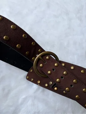 No Boundaries Y2K Brown Studded Double Ring Buckle Boho Western Grunge Wide Belt thumbnail 3