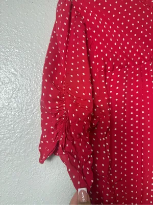 Free People Pippa Red Polka Dot Ruched Button Front Mini Dress Size M‎ thumbnail 7