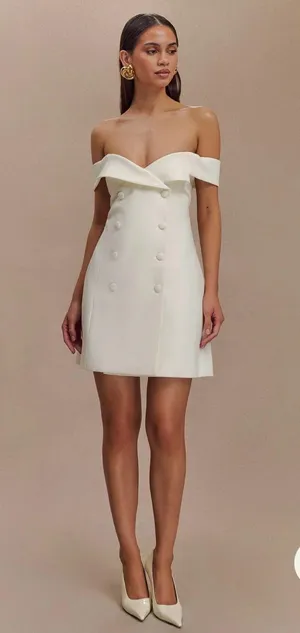 Meshki Noelle Off Shoulder Suiting Mini Dress - Ivory thumbnail 2