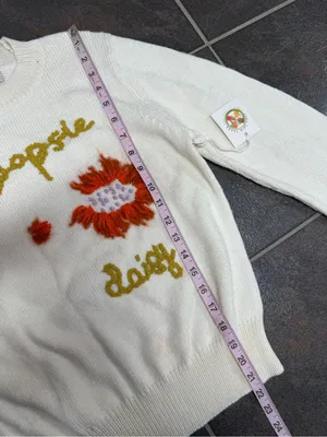 Lingua Franca Whoopsie Daisy Knit Pullover Crewneck Sweater Beige Small READ thumbnail 14