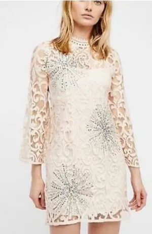 Free People North Star Sequin Lace Mini Dress in Ivory thumbnail 1