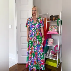 Sugarlips colorful maxi dress Paradise Falls Button Down Flutter sleeve tropical thumbnail 16