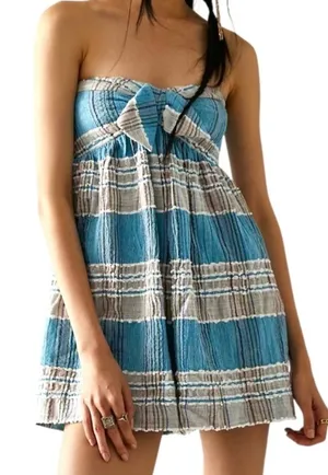 Free People Barbara Plaid Babydoll Strapless Romper thumbnail 1