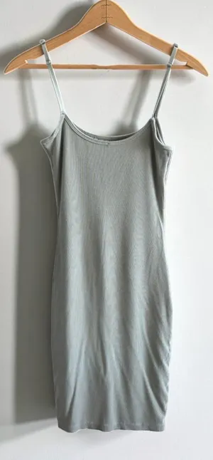 SHAPER Sage Green Ribbed Bodycon Mini‎ Dress Built-In Shorts Size Medium thumbnail 1