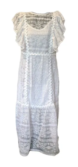 Beulah Style Exquisite Lace Long Midi Dress Medium White Bridal Cottage Prairie thumbnail 1