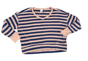 OFFLINE by Aerie Striped Waffle Knit Crop Top Long Sleeve‎ Navy Pink Casual M/M thumbnail 1