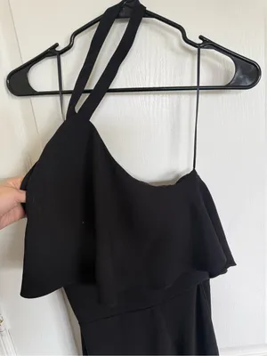Amanda Uprichard Piazza Halter Ruffle Gown in Black thumbnail 4