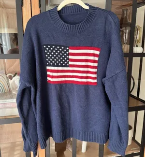 Amazon USA flag navy sweater knit ribbed brandy nico american oversized Ralph lauren thumbnail 1