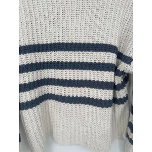 Pink Rose Striped Sweater Womens Medium Cropped‎ Pullover Oversized Ivory Bluec thumbnail 5