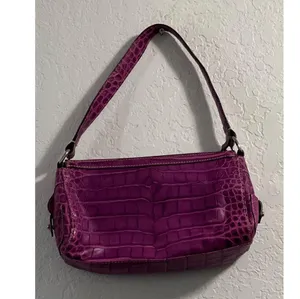 DOONEY & BOURKE Croc Embossed Purple Leather Satchel Shoulder Bag 11x6 thumbnail 2