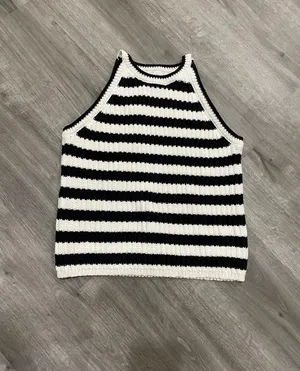 A New Day Black & White Striped sweater Tank Top thumbnail 1
