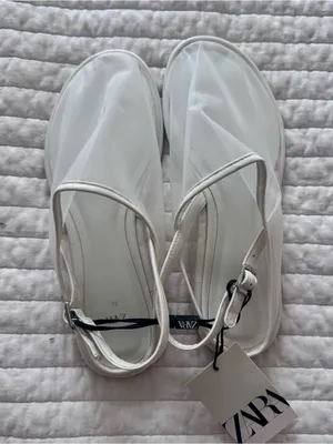 NWT Zara White Mesh Minimalist Round Toe Mules Flats Size 36 US 6 thumbnail 8