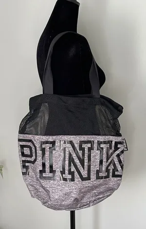PINK Victoria’s Secret Nylon/Mesh Duffle Bag Gray/Black‎ thumbnail 1