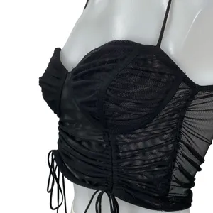 Princess Polly Black Mesh Sheer Sleeveless Bustier Corset Tie Crop Top Size S thumbnail 3