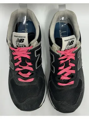 New Balance 574 Sneakers Womens 8 Black Suede Pink Laces Retro Running Athletic thumbnail 4
